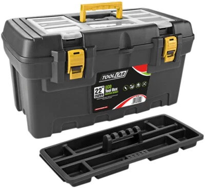TOOL LAB Eco Master Series Tool Box 22" With Carry Handle & Hinged Lid with Plastic Clamp
