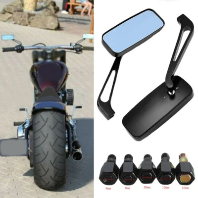 BLACK M8 M10 MOTORCYCLE MIRRORS For CHOPPER CRUISER BOBBER CAFE RACER SCRAMBLWER - Image 1 of 4
