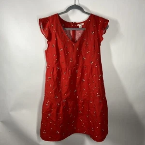 Goodthreads Small Relaxed Fit Washed Linen Blend Flutter Sleeve Boho Print Dress - Picture 1 of 6