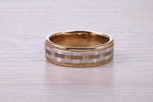 6 mm Wide Two Tone White and Yellow Gold Wedding Band - Picture 1 of 5