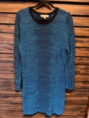 Michael Michael Kors Long Sleeve Knit Striped  Sweater Dress Blue Long Sleeve XL - Image 1 of 4