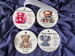 Personalised ornament gift Boy/Girl Ceramic Disc, birth Keepsake - Picture 1 of 15