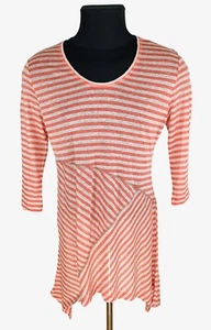 Vetono Damen Beige/Pfirsich Leinen Gestreift 3/4 Arm Tunika Größe 3 | UK 14/16 | XL - Bild 1 von 11