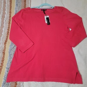 NWT CABLE & GAUGE Women's Coral Pink Red Sweater Size Large  3/4 Sleeve - Picture 1 of 7