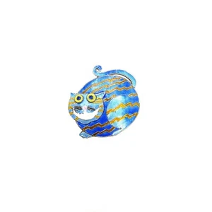 VTG Zarah Sterling Blue Orange Enamel Striped Cheshire Cat 1.5" Brooch Smiling - Picture 1 of 5