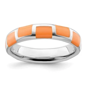Sterling Silver Stackable Expressions Polished Orange Enameled Ring Size -7 - Picture 1 of 3