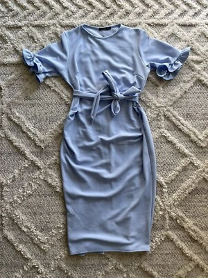 Boohoo Ruffle Blue Midi Maternity Dress Womens Size 6 - Image 1 of 4