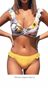 CUPSHE Women's Ruffled Floral Wrap V Neck Ruffled Lace Up Bikini Sets - Picture 1 of 3