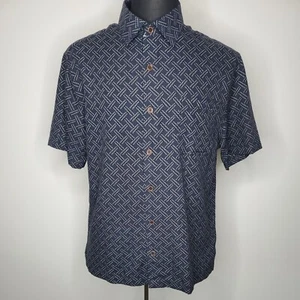 Nat Nast Geometric S/S Silk Blend Button Up Shirt Men's Medium Blue,Black, White - Picture 1 of 8