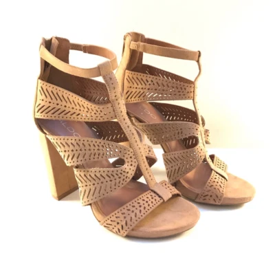 Sandalias de tacón Aldo para mujer Gladiador marrón tostado corte láser cremallera gamuza 5 Foto 1 de 4