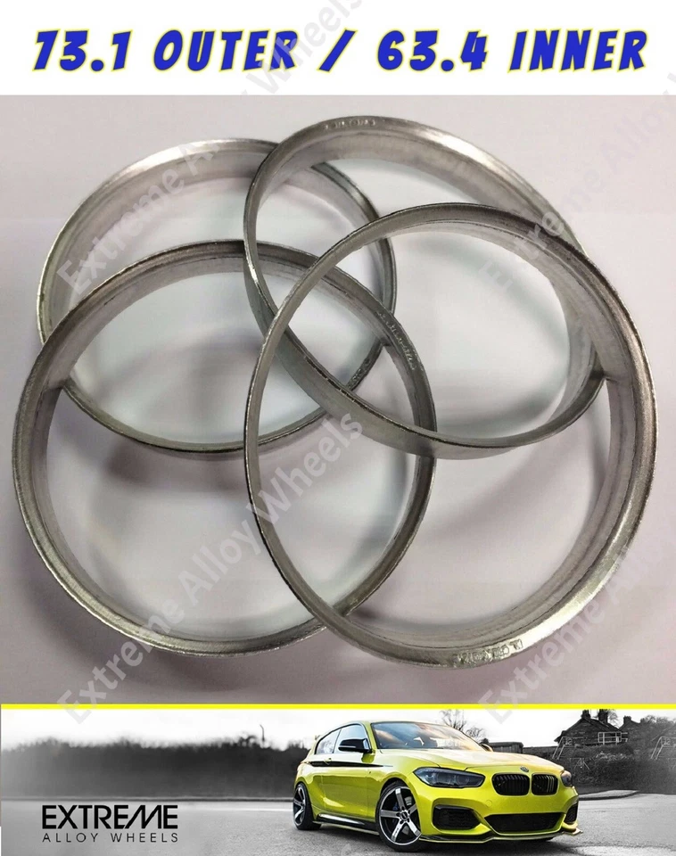 Anéis espaçadores de torneira de metal 73.1 / 63.4 x 4 compatível com Jaguar E F I Pace S x Type XE XF - Imagem 1 de 1