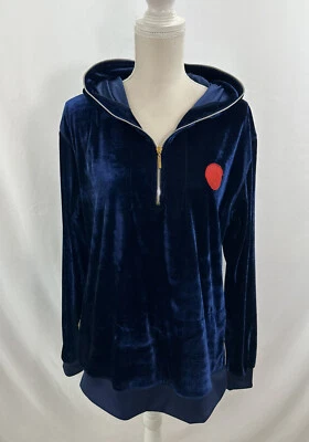 Sudadera con Capucha Trianguloswag Luxe Terciopelo Para Mujer Pequeña Cremallera Relajada Cuero Logo Azul Foto 1 de 4