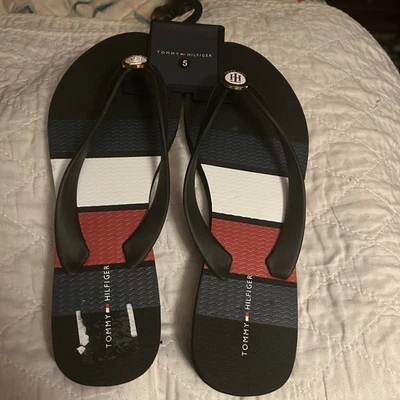 Sandalias Tommy Hilfiger para mujer talla 10 m negro rojo blanco logotipo Foto 1 de 4