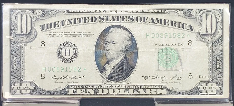 **RARE STAR NOTE Series 1950 A $10 Federal Reserve Note (FR. 2010H) - Image 1 of 4