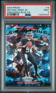 Michael Penix Jr Panini Prizm 2024 Fireworks Blue Ice /99 Atlanta Falcons PSA 9 - Bild 1 von 2