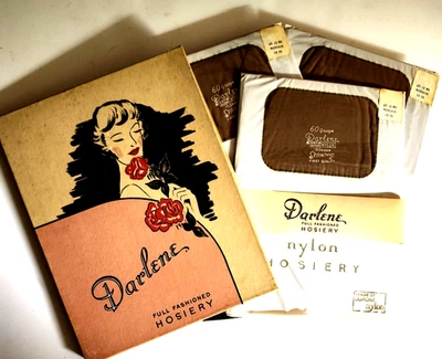 Vtg. 60s Darlene Nylon Hosiery, NOS, Orig Box of 3 , Black Heel, Spiral Twist - Image 1 of 4