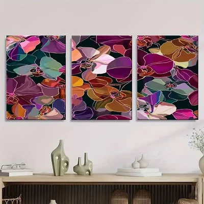 3pcs Blooming Orchids in Vibrant Colors Wall Art Canvas Unframed/Framed - Image 1 of 4