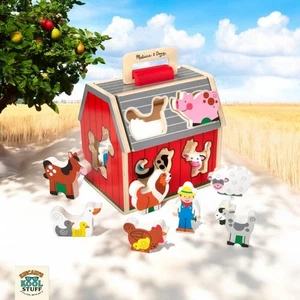 Melissa & Doug Take-Along Sorting Barn 10 Wooden Play Pieces & Barn Flip Up Roof - Picture 1 of 12
