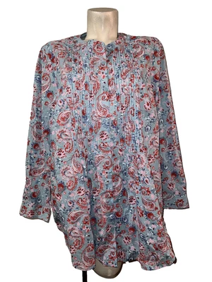 Túnica con botones Woman Within Top talla 22/24 1X azul rosa rojo pintuck boho cachemira Foto 1 de 4