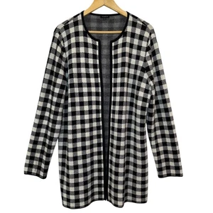 Talbots Cardigan Womens Sz. XL Buffalo black white check plaid wool blend Preppy - Picture 1 of 12