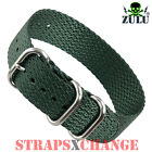 PREMIUM ZULU® Herringbone 3 Ring DEEP ARMY GREEN Military Watch Strap Band SS