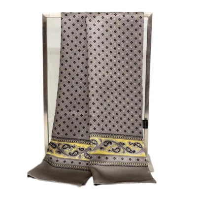 Pañuelo largo de doble capa para hombre 100 bufanda de seda cachemira corbata para traje camisa Foto 1 de 4