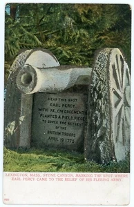 Antigua Postal Lexington Mass Earl Percy Stone Cannon Mica Parte posterior indivisa - Imagen 1 de 2