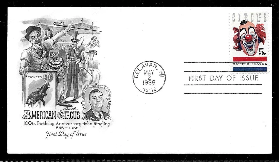 1309 5c Stamp (1966) GREAT CIRCUS CLOWN LOU JACOBS FDC FROM ARTMASTER !!! - Image 1 of 1