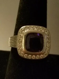 US SELLER Dazzling Amethyst Purple & White Sapphire Square RING Gold Fill Size 8 - Picture 1 of 6