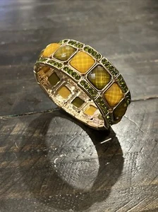 NEW~Ladies~Green & Yellow Faceted Crystal~Gold Tone Stretch Bracelet~ - Picture 1 of 5