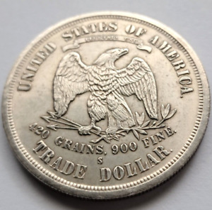 American 1875 Trade Dollar. 23 Gram. 3.6 cm X 3.6  cm. Dose Acid Test as Silver