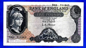 England P371 5 Pounds Lion & Key Issue LK O'Brian No in Solid Blue 12.7.61 XF RA - Picture 1 of 3