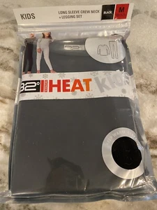 NEW 32 Degree Heat Long Sleeve Crew Legging Set Sz M 8-10 Black Thermal Base - Picture 1 of 4