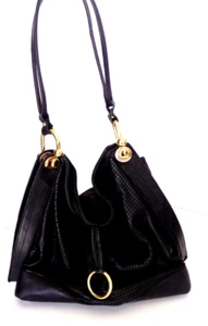 y2k BCBGMaxAZRIA black slouchy leather Hobo bag shoulder pony style purse gold - Picture 1 of 19
