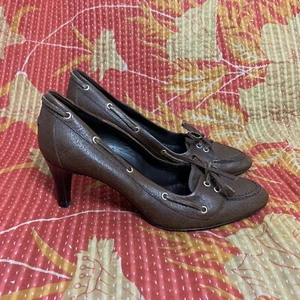 Balenciaga Paris Mocasines de Cuero Marrón con Lazo Zapatos de Tacón para Mujer Talla 38.5 - Imagen 1 de 8