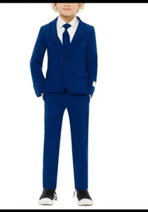 OPPOSUITS Boys Navy Royal Solid Suit Jacket pants tie Size 8 - Picture 1 of 5