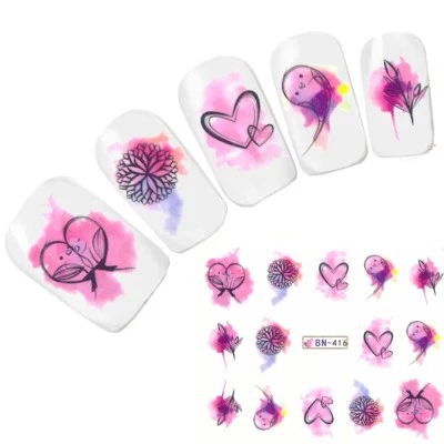 JUSTFOX Tattoo Nail Art Vogel Herz Blume Nagel Sticker Fuß Water Decal