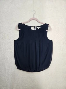 Max Studio Women Top Large Navy Chiffon Sleeveless Lightweight Tank Blouse - Picture 1 of 17