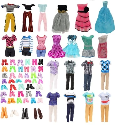 NIMETO Kleidung Zubehör für Barbie & Ken Puppe Jacke Schuhe Konvolut Set Kleid Hose
