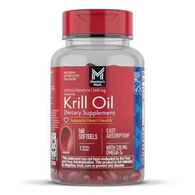 Aceite de Krill Omega-3 Puro Antártico Extra Fuerte Member's Mark, 500 Mg, 160 Ct Foto 1 de 4