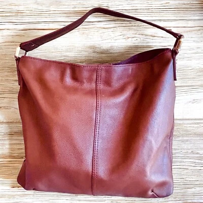 Kooba Slouchy Leather Hobo Bag Brown Pebbled Classic Neutral Middle Zip Pocket - Image 1 of 4