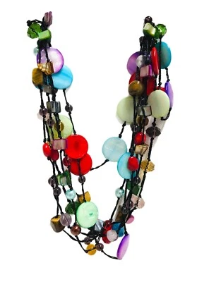 Collar babero en capas ojo de tigre abulón multicolor espectro Premier Designs 23" Foto 1 de 4