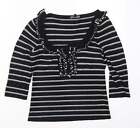 Coast Womens Black Striped Viscose Basic T-Shirt Size 12 Round Neck