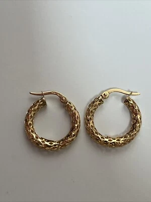 Golden Pair Of Earrings 14k Lattice Cut - Image 1 of 4