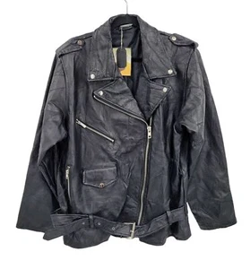 Giacca Vintage Anni '90 Flight Path in Pelle XL Deadstock Moto Biker Patchwork Nero - Foto 1 di 23