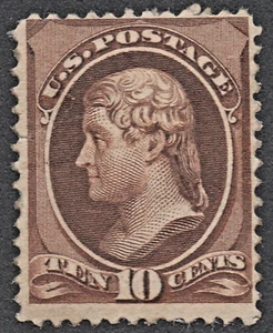 US Sc# 209 *MINT OG H* { 10c BROWN JEFFERSON } 1882 AMERICAN BANKNOTE CV$ 160.00 - Picture 1 of 3