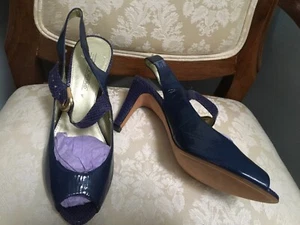 VTG CIRCA JOAN & DAVID BLUE PURPLE SLINGBACK HEELS PATENT LEATHER SNAKE SKIN 9 - Picture 1 of 12
