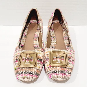 Tory Burch Georgia Damen-Pumps pink bunt Tweed Größe 10 Absatz Logo Medaillon - Bild 1 von 16