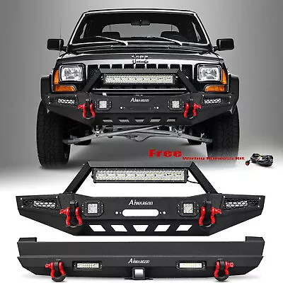 Parachoques trasero delantero Aaiwa para Jeep Cherokee XJ 1984-2001 con luces de placa de cabrestante 001 Foto 1 de 4