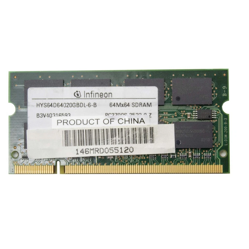 Infineon Hys64d64020gbdl-6-B 512mb 333mhz DDR DDR1 Sodimm Memory Bank Module R - Image 1 of 1